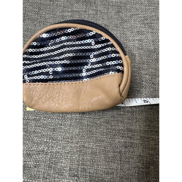 Charming Charlie Womens Girls Keychain Coin Purse Tan & Black Sequin Stripes - Picture 5 of 6